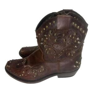 Ash Kendra Brown Leather Studded Calf Leather Western Style Booties Size 40 US 9